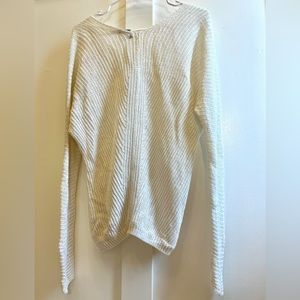 VINCE Women's Loose Knit Sweater Grid Mesh Drop Shoulder Coastal White - Size S